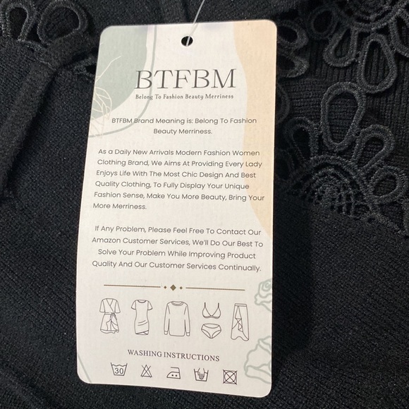 BTFBM Black Bodycon Balloon Sleeve Sweater Dress Size Large - Picture 6 of 6